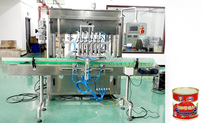 六头卧式搅拌直线酱料灌装机械设备